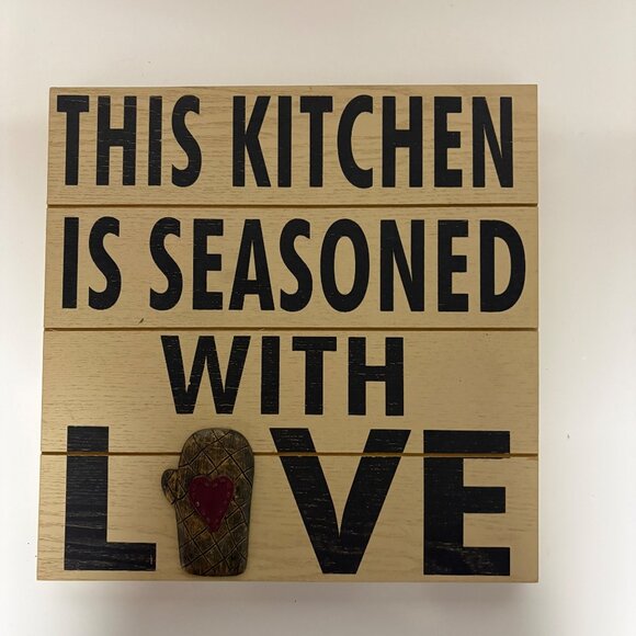 This Kitchen Is Seasoned With Love Wooden Kitchen Wall Decor 3D Oven Mitt - Picture 1 of 4